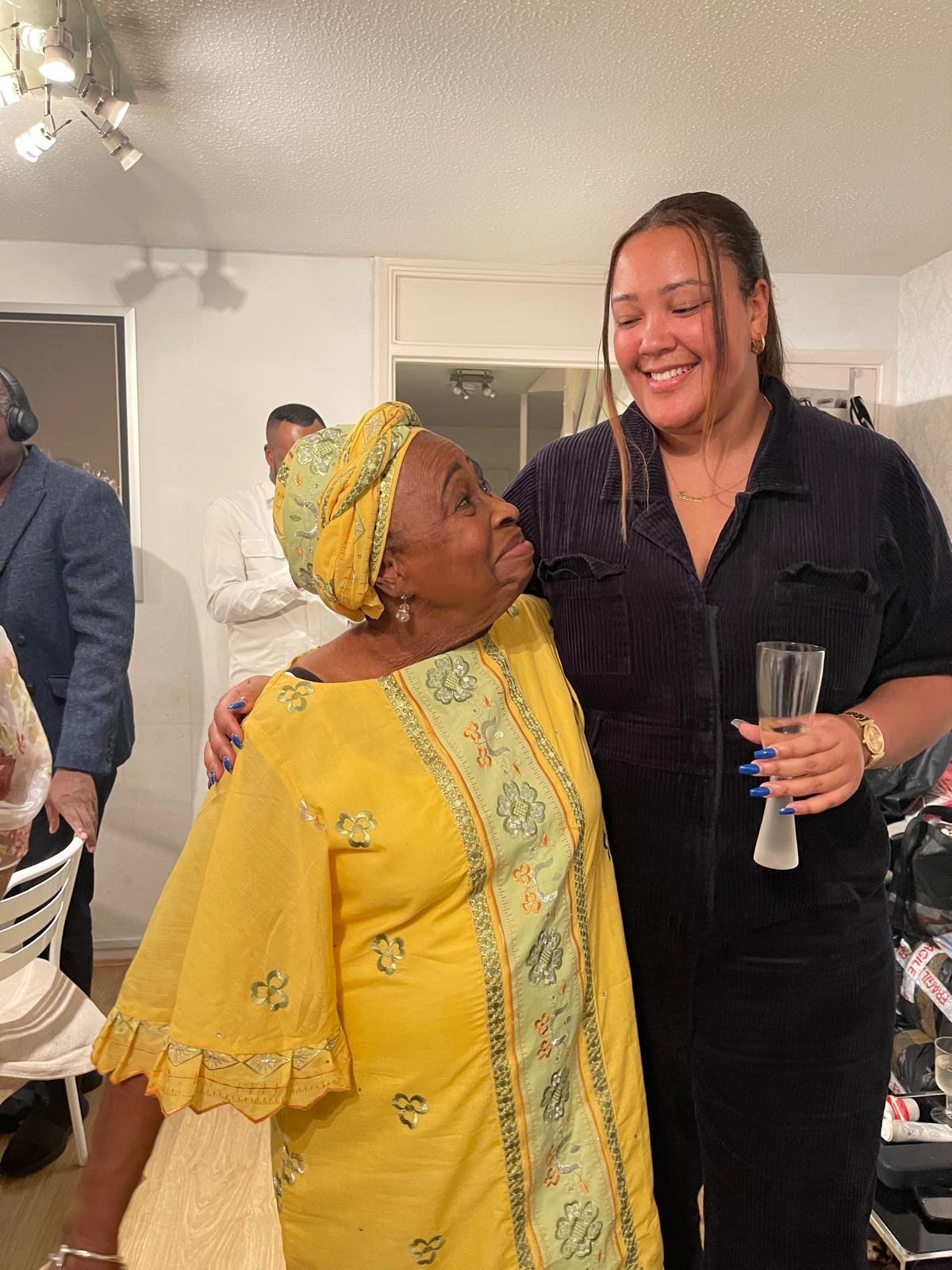Sharing a joyful moment.